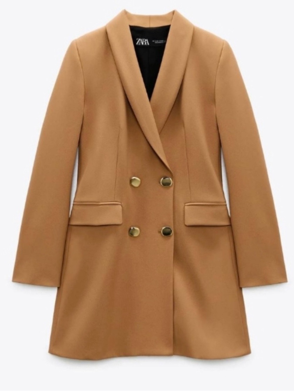 Tailored Camel Double-Breasted Long Blazer XL